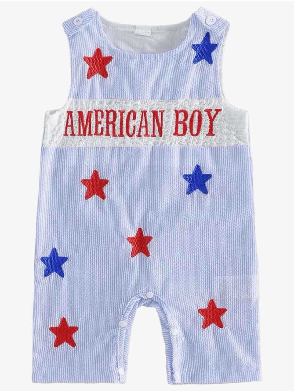 American Boy Stars Seersucker One-Piece Romper - Red & Blue